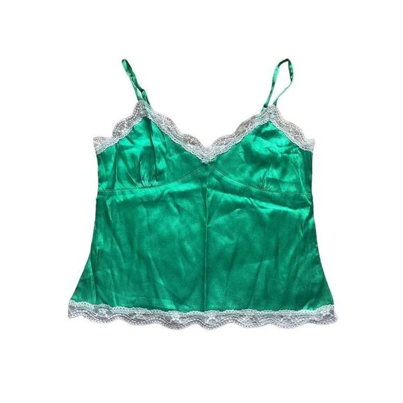 Y2K old navy green satin lace tank top - Picture 1 of 5
